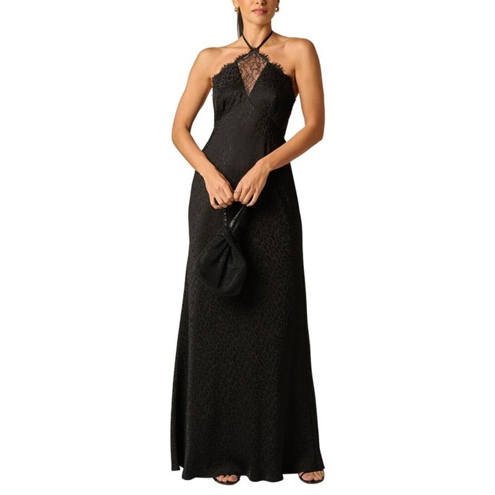 Adrianna Papell Womens Woven Jacquard Long Dress, Black